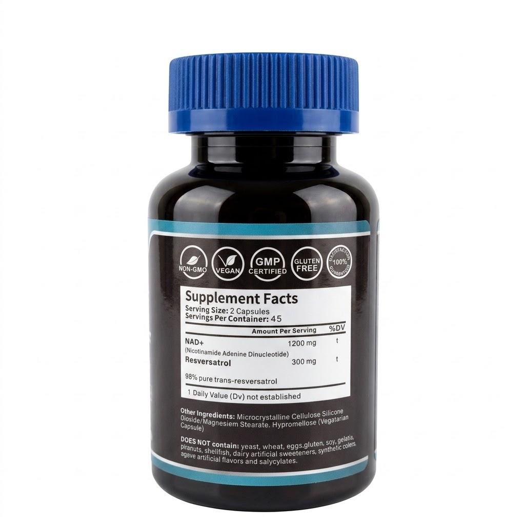 Liposomal NAD+ 1500mg Supplement with Resveratrol - Anti-Aging & Energy Support for Men & Women (90 Count)