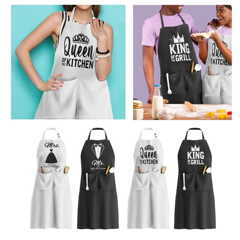 Król Królowa Pan Pani Nadruk Literowy Para Fartuch Kuchenny Wodoodporny Na Rocznicę, Ślub, Zaręczyny, Prezent Świąteczny