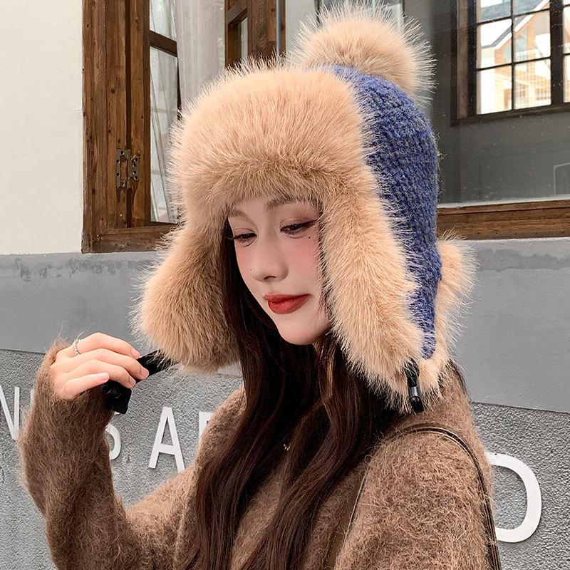 Fashion Fleece Thickened Hat Women's Winter Windproof Ear Protection Lei Feng Hat Cycling Skiing Knitted Wool Hat