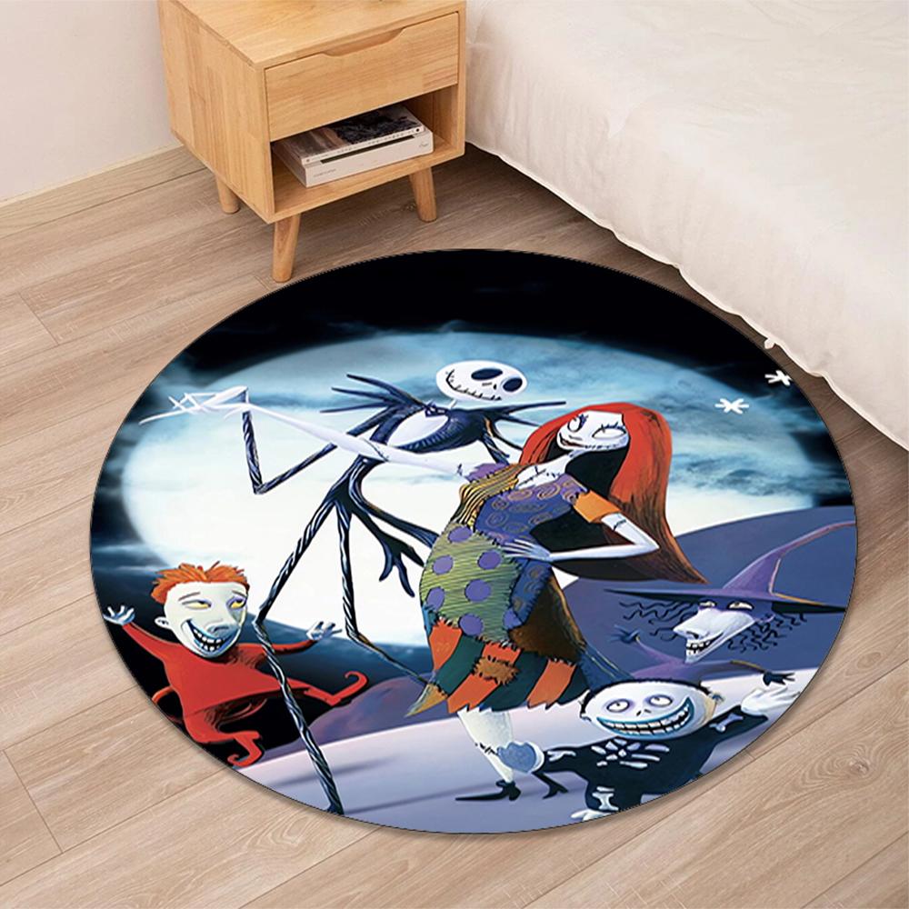The Nightmare Before Christmas Printed Round Rug Carpet Chair Rug Area Rug Entryway Doormats,for Office Chair Living Room Bedroom Kitchen Room.