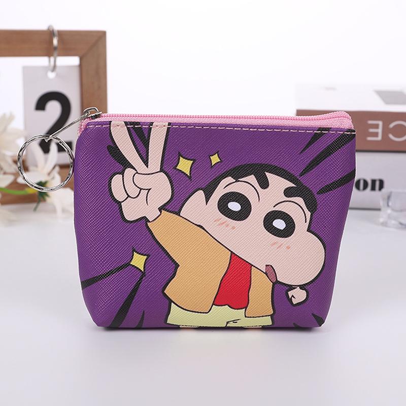 Crayon Shinchan Coin Purse Cute Anime Student Wallet Cartoon Travel Wallet Keychain Key Charger Storage Bag Gift