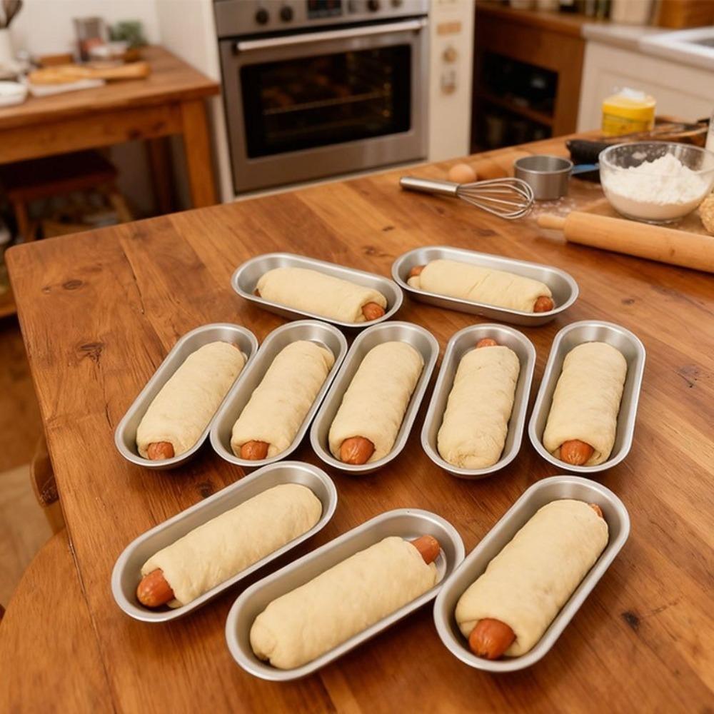 4PCS Aluminium Zinc Zinc Alloy Sausage Bread Baking Pan Oval Hotdog Bun Pan Durable Hot Dog Bread Mold  Bakery