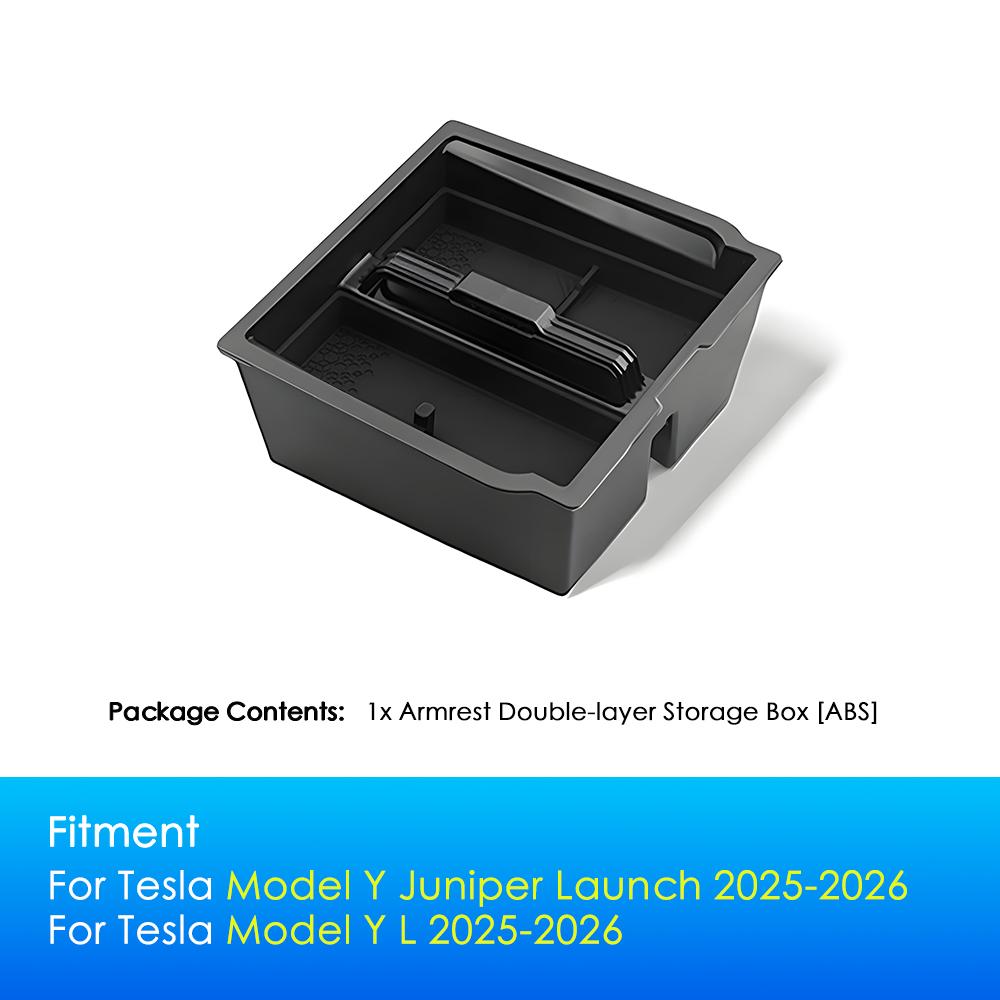 Heenvn For Tesla Model Y Launch Juniper Model Y L 2025 2026 Center Console Armrest Double-layer Storage Box ABS Car Organizer