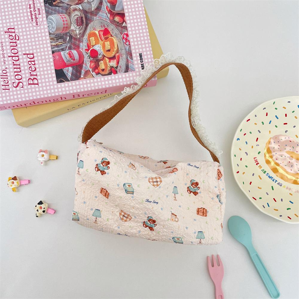 11 Cartoon Embossed Lace Canvas Bag Women's Handbag Shopping Bag Student Mobile Phone Handbag