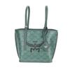 MCM Green Monogram Canvas Tote Bag with Leather Accents & Signature Logo Charm for Daily & Travel Use