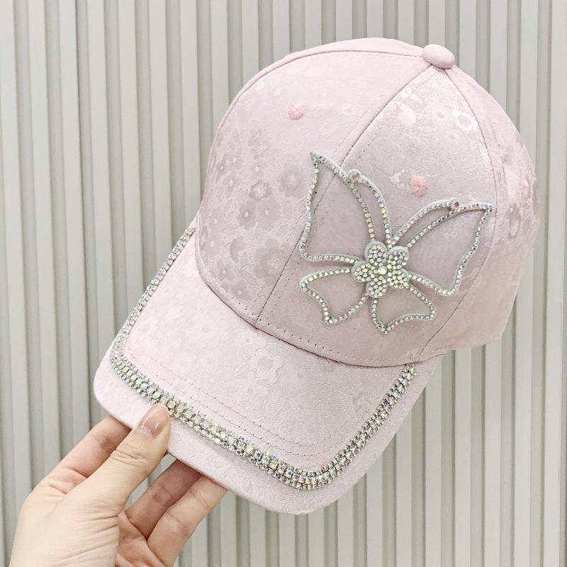 

Яркая бриллиантовая бабочка, милая модная бейсболка, корейская версия, декоративная цепочка со стразами, жаккардовый этнический стиль, повседневная солнцезащитная кепка adjustable розовый