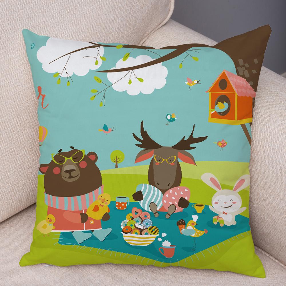 Cute Animal Pattern Cushion Cover Cartoon Friends Monkey Penguin Zebra Donkey Design Soft Square Pillow Home Decor Gift xcm