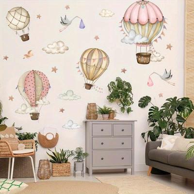 Cartoon Hot Air Balloon Cloud Wall Decal Living Room Girl Background Bedroom Wall Decal Decoration Wall Decal Self Adhesive
