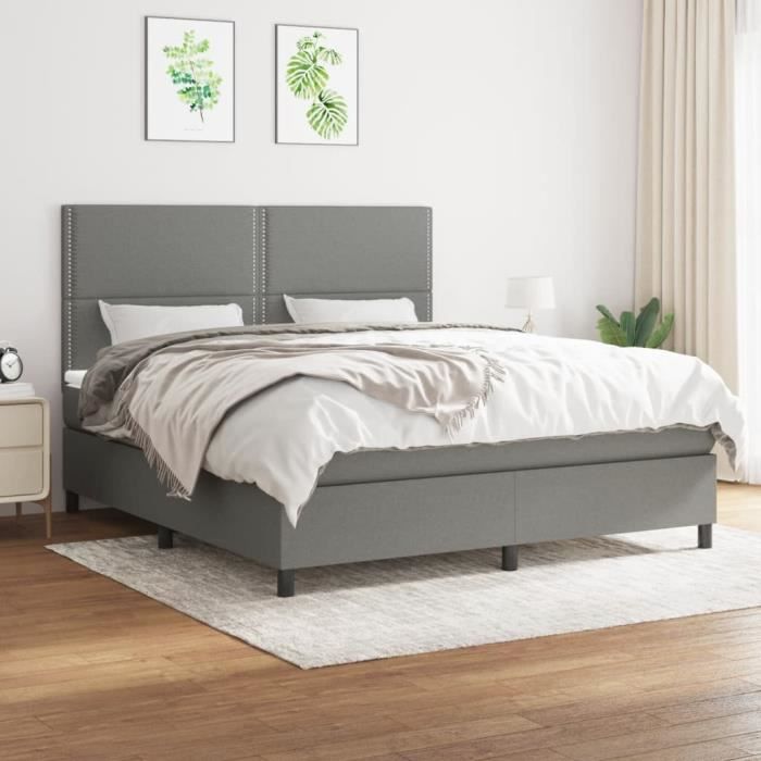 3141706 vidaXL Lit à sommier tapissier avec matelas Gris foncé 160x200cm Tissu