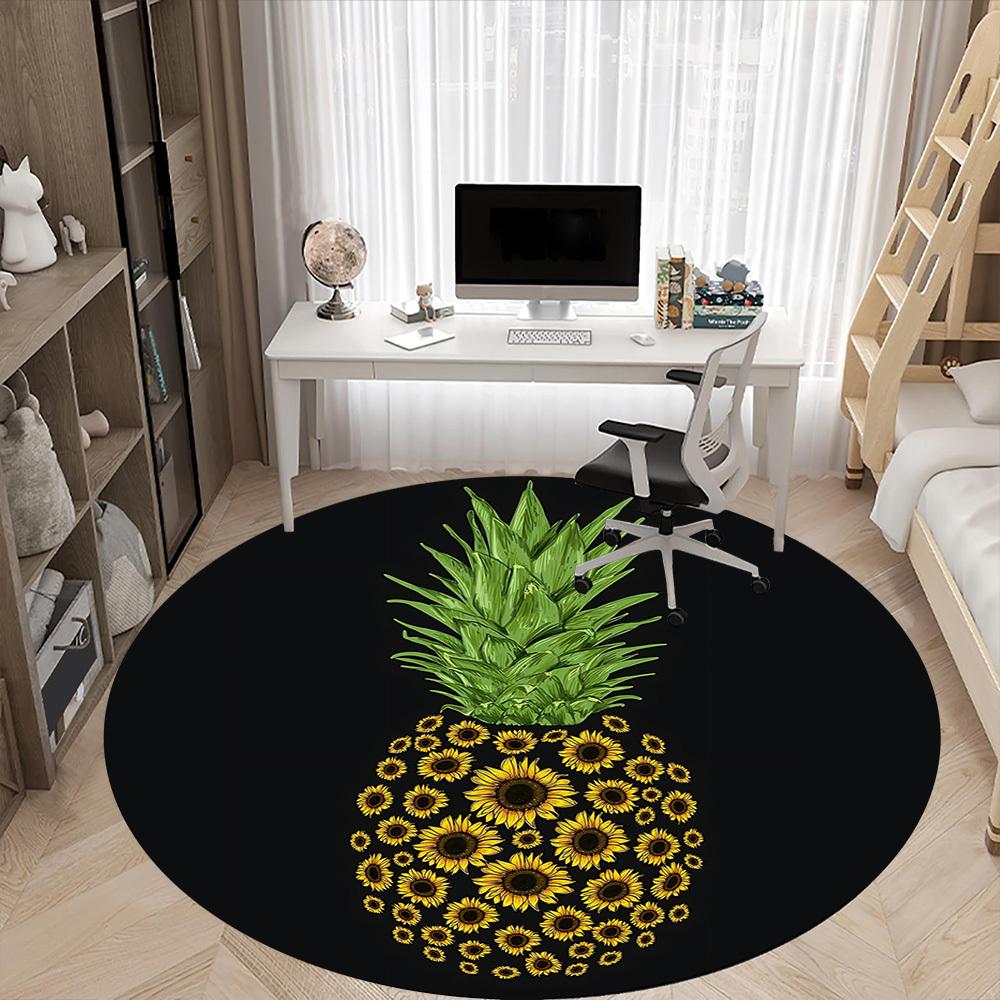 1pc Pineapple Sunflowers Office Round Area Rug, Indoor Mat Suitable ForOffice, Under Office Chairs Bedroom Living Room Home Decor T167