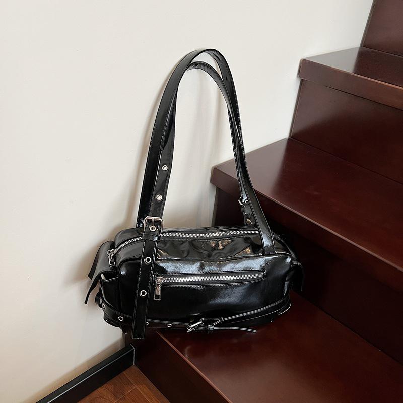 

Женская кожаная сумка через плечо для девочек с несколькими карманами, сумки подмышку, наплечные сумки, кошельки, повседневные сумки-хобо для работы и путешествий 30x10x15cm чёрный