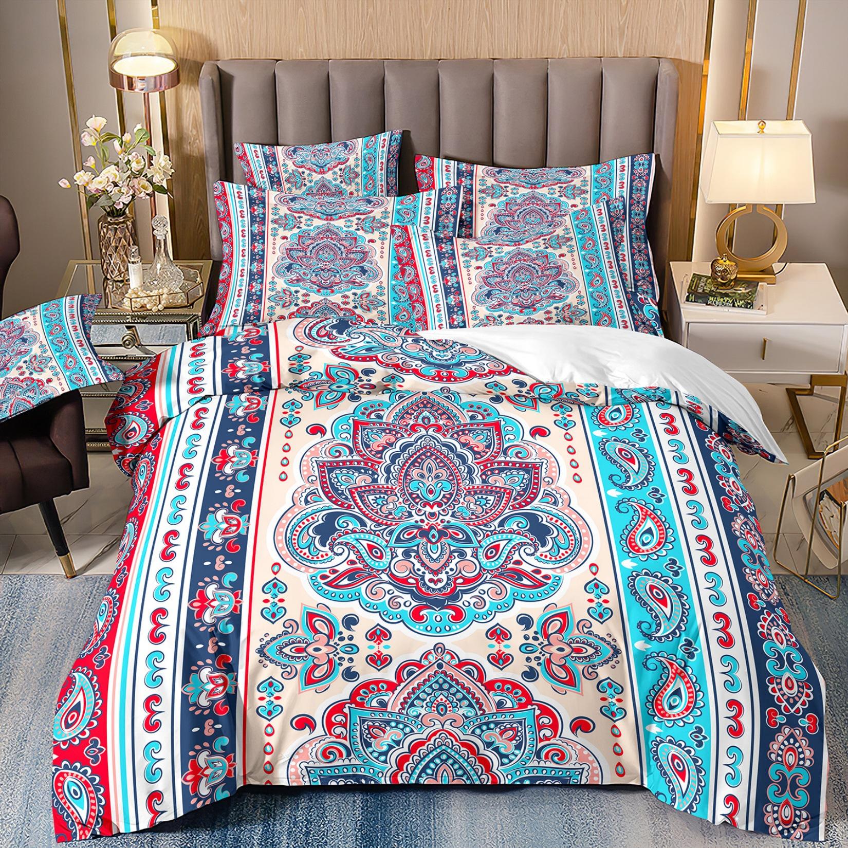 

Three-Piece 3D Digital Printing Ethnic Pattern Quilt Set cover 70 * 133 and 50 * 75 * 1