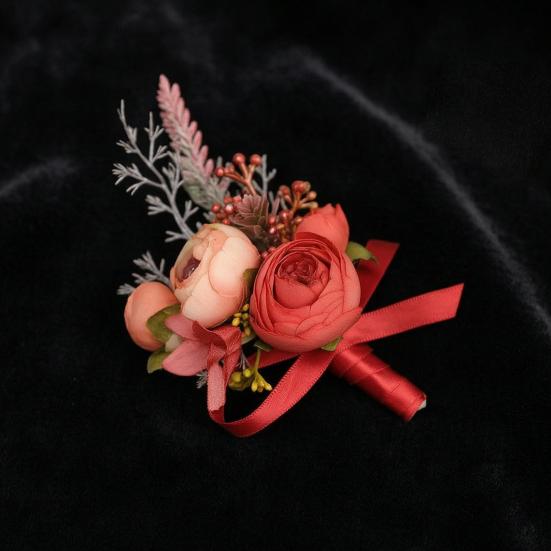 Lapela de Terno Masculino Flor Artificial Pulseira de Pulso Reutilizável Pulseira Floral Alta Simulação Versátil Celebração de Negócios Lapela