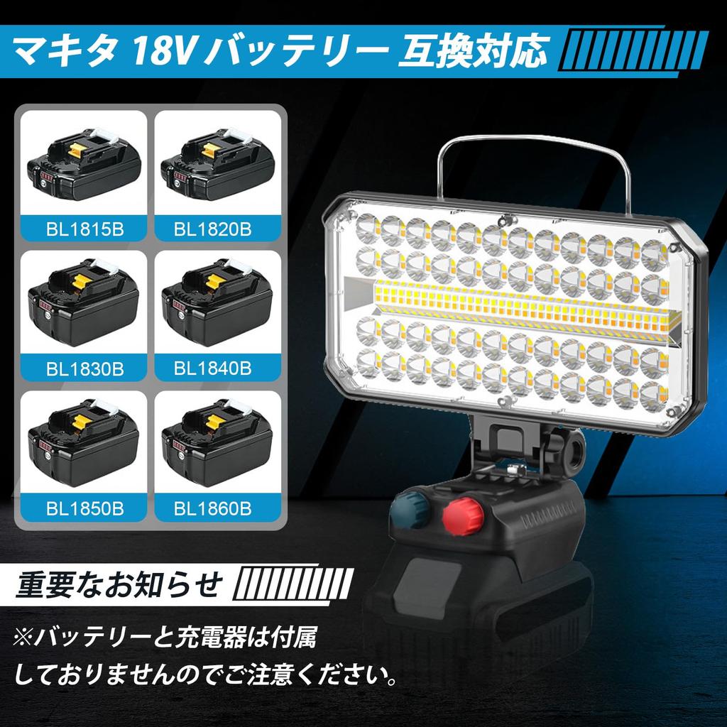 Rechargeable LED Floodlight, Work Light, Stepless Brightness and Color Temperature Adjustment, Cordless Work Light, Compatible with 18V (14.4V18V),