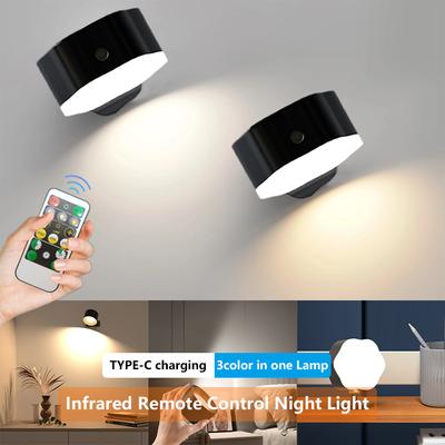 LED nástěnné světlo Noční světlo Dotykový spínač 3 barvy v 1 lampě USB dobíjecí LED pro kuchyň ložnici Bezdrátové dálkové ovládání