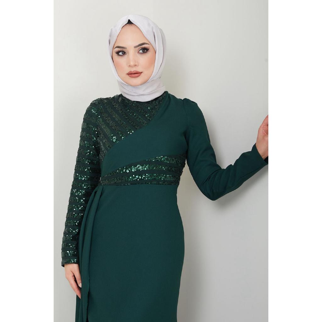 Damenbekleidung Abendkleid Mode Pailletten Cape Hijab Fisch Abendkleid 2711 Schwarz