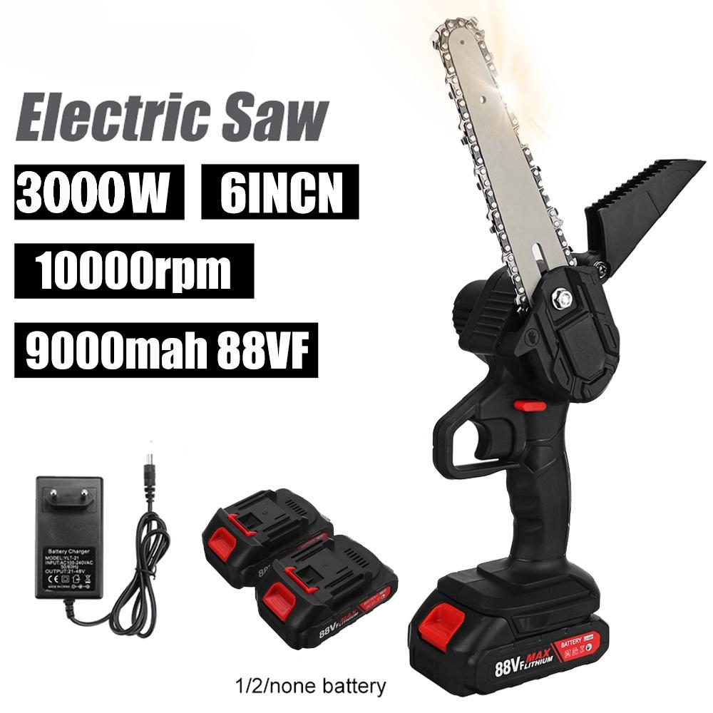 Mini 6 Inches Electric Chainsaw 88V Battery Woodworking Pruning Chainsaw One Hand Garden Logging Saw Power Tool 3000W