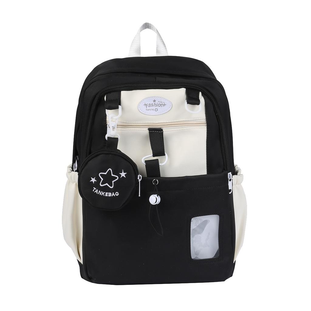 Versatile contrasting color college schoolbag female, cute large-capacity backpack, junior high school student backpack