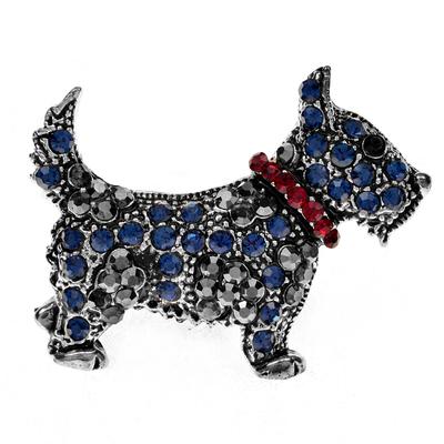 Neue Strass Schnauzer Hund Brosche Sherry Pin Blau Farbe Tier Schmuck Nette Kleine Winter Zubehör Hohe Qualität