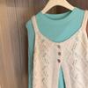 Autumn wear vest knitted vest suspenders stacked green inner bottoming shirt top women's two-piece suit