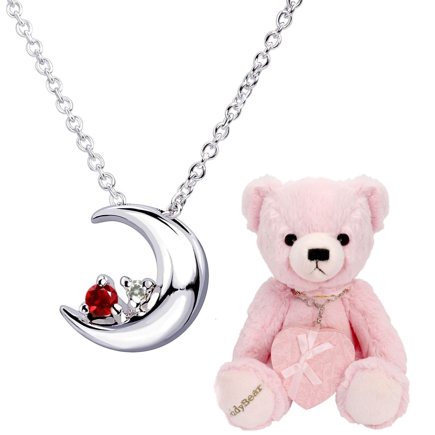 

Crescent Moon Necklace Natural Diamond x January Birthstone Garnet Silver Pink Teddy Bear [Sears] Women s e-1625-tdt-01-p01