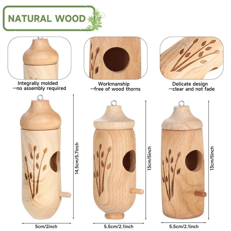 Domki dla Kolibrów 3X Drewniane Gniazdo Lęgowe dla Kolibrów Budka dla Ptaków Jaskinia Lęgowa do Ogrodu Podwórka Balkonu Ganku Pnia Drzewa