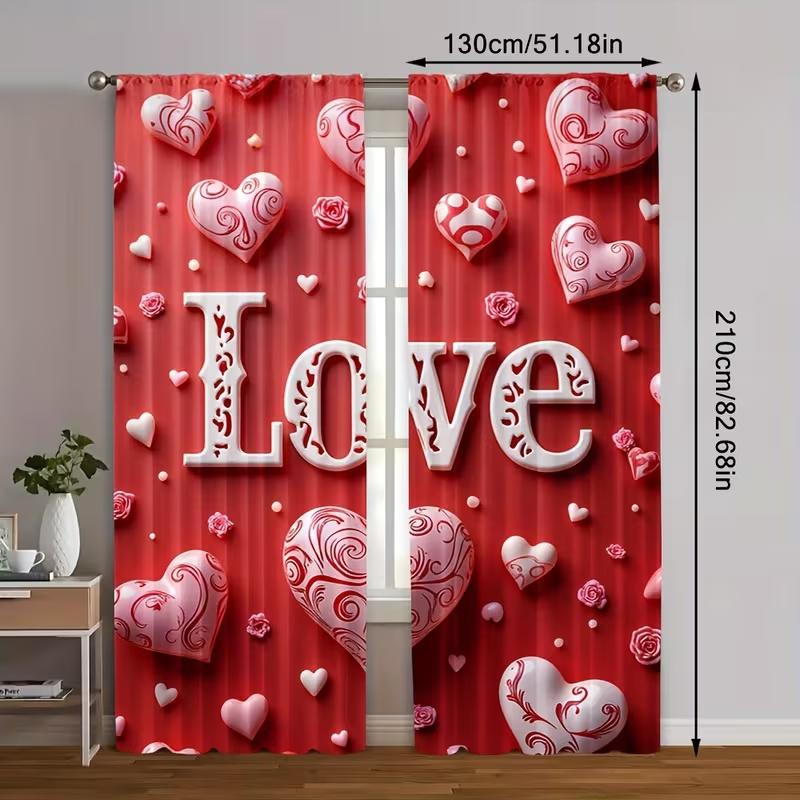 Set Of 2 Letter Love Print Curtains Suitable Bedroom Living Room Kitchen Decoration Home Window Curtain Polyester Ideal For