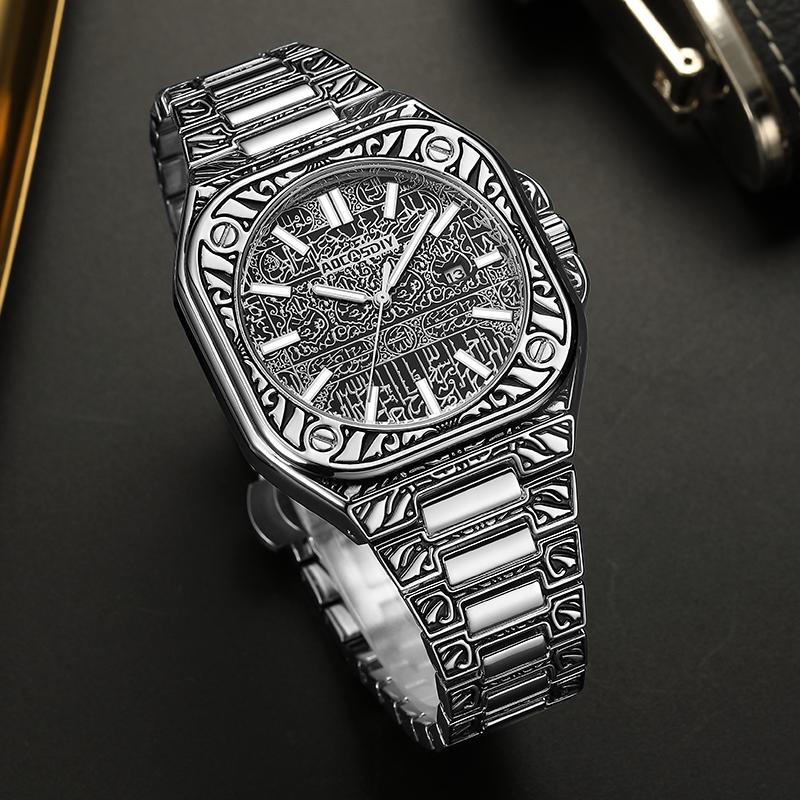 Vintage Men Quartz Watch Luxury Auto Calendar Specific Lines Stainless Steel Strap Wristwatch For Mans Analog