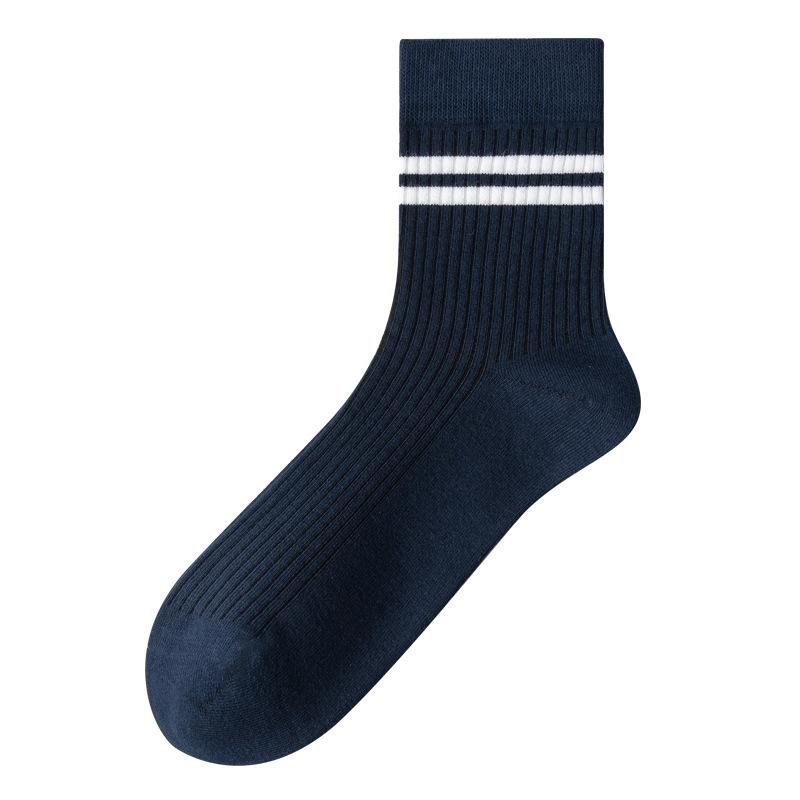 Men's Autumn and Winter Pure Cotton Striped Mid-calf Socks Boneless Long Socks Spring and Autumn Trend All-cotton Long Calf Socks Trend