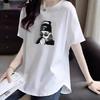 2025 Women's American Style Pure Cotton Loose Mid-Length Straight Shoulder Half Sleeve Summer T-Shirt