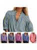 Women's Casual Striped Patchwork Ruched Open-Sleeve V-Neck Top (2024)