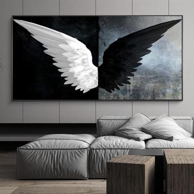 Zwart-witte engelenvleugels canvas schilderijen aan de muur kunstfoto's moderne canvas kunst wandposters en prints voor woningdecoratie