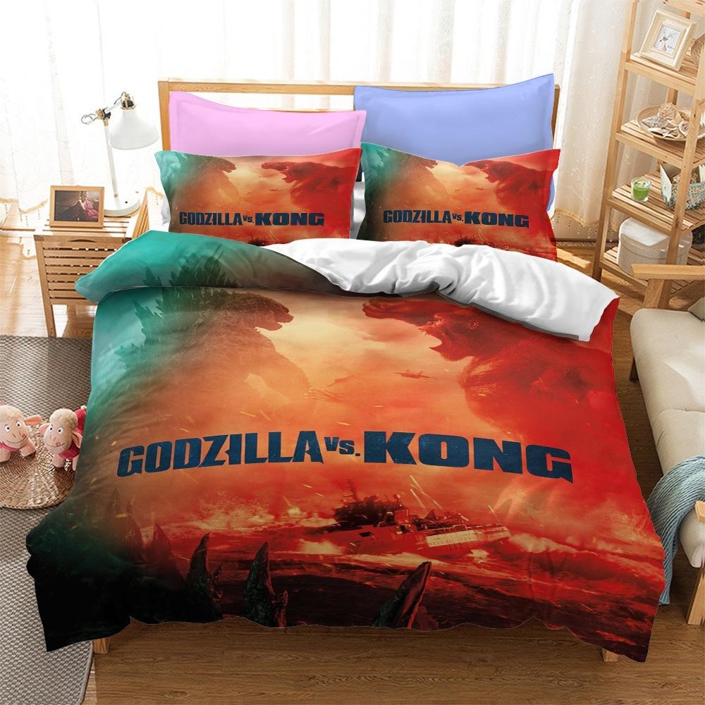 3D Printen Monsters G-Godzillas Beddengoed SetVS KingKongs Dekbedovertrek Set met Kussensloop 2/3 delig Dekbedovertrekken Twin Queen Enkel
