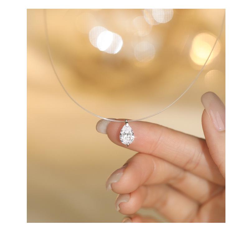 S925 Mermaid's Tears Necklace: Elegant Zircon Pendant on Invisible Fishing Line with Simple Luxury Clavicle Chain for Women