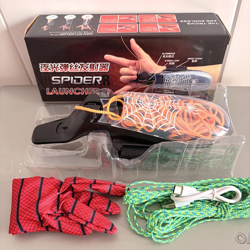 Luminous Rope Launcher Wristband Flying String Shooter Automatic Recoil Toy Night Glow Interactive Fun For Abult And Pets Gift