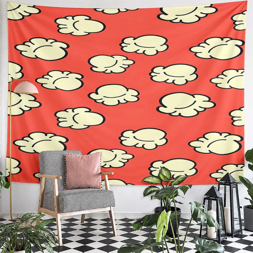 Cartoon Cloud Pattern on Red Background Pattern Wall Hanging Tapestry Decorative Tapestry Home Decor for Bedroom and Living Room