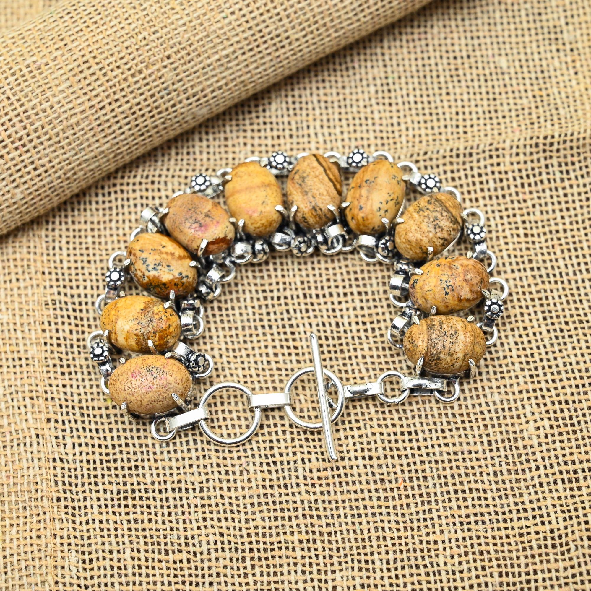 

Ювелирный браслет ручной работы из натурального стерлингового серебра 925 пробы с изображением яшмы для нее