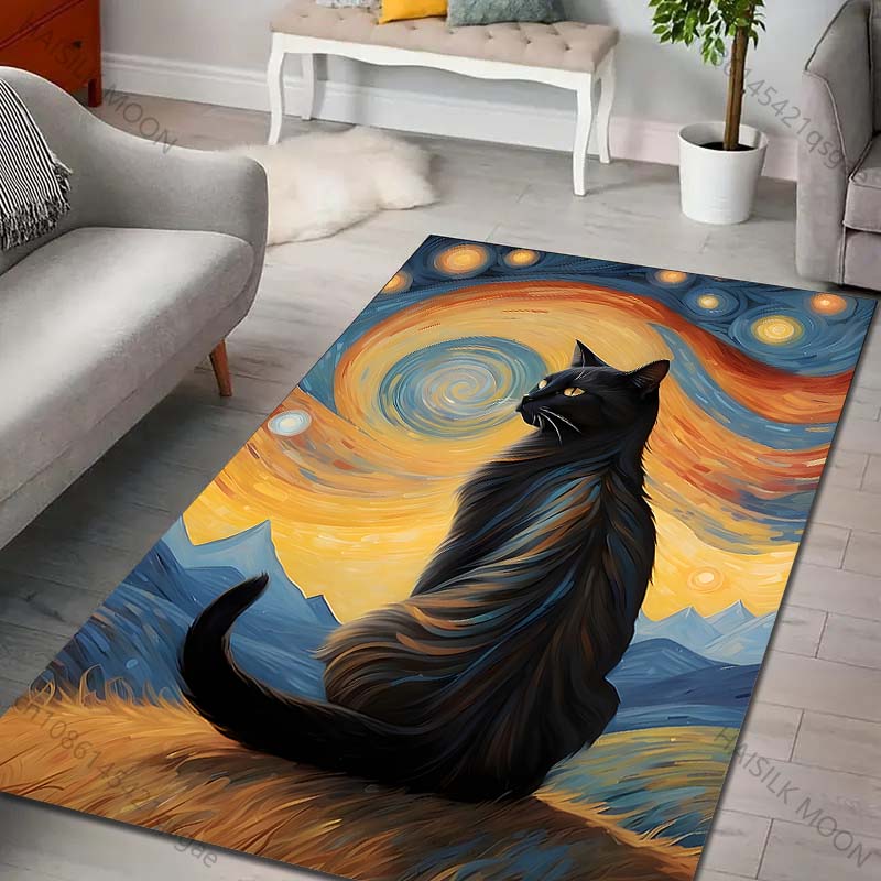 

Multiple sizes Black cat in starry sky Print Carpet Rug for Living Room Bedroom Sofa Doormat Home Decor Non-slip Floor Mat 40cm x 60cm
