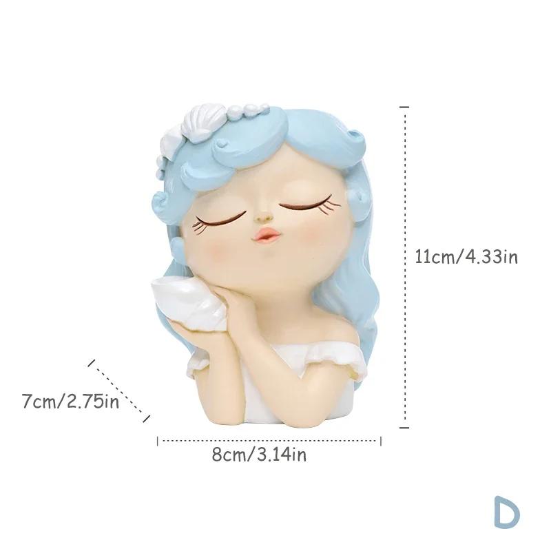 Cute Girl Small Plant Pot Resin Succulent Planter for Home Office Desk Mini Ornament Fairy Garden Flowerpot Decoration