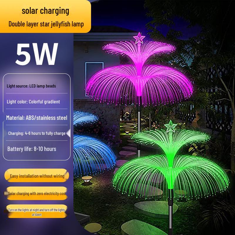 Solar Fiber Optic Jellyfish Lamp: Seven-Color Outdoor Garden Light with Creative Color-Changing Features