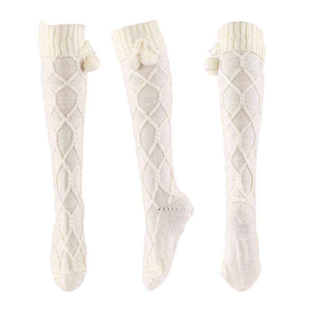 Plush Ball Long Tube Socks Ins Thicken Knitted Stockings Sweet Knee High Stockings Home