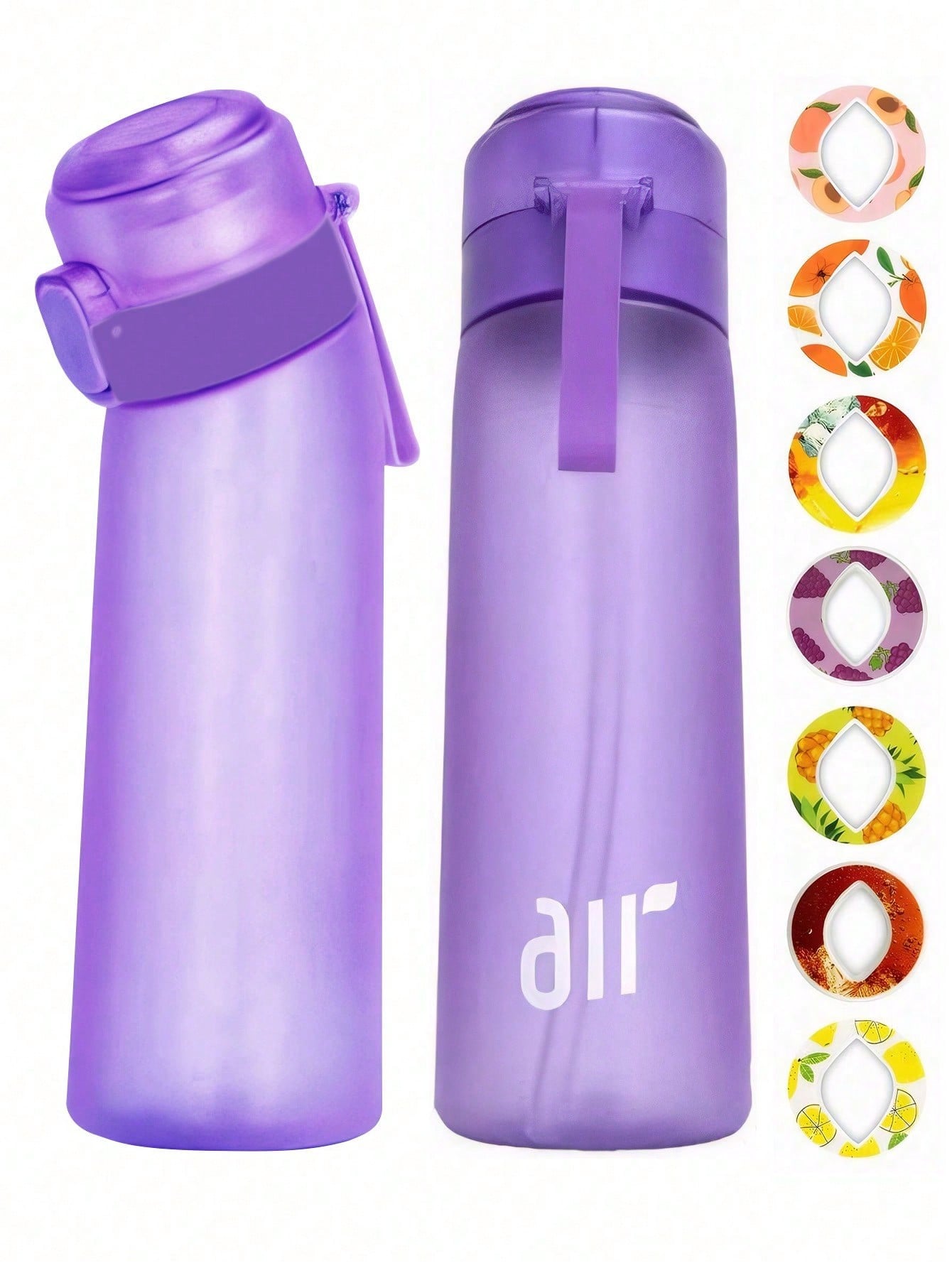 1 stuks nieuwe 800 ml/27 oz draagbare sport-traw waterfles, uitgerust met 1 stuks willekeurige fruitdrank smaakcapsules zonder suiker en zonder calorieën 0.8L donkerpaarse kleur