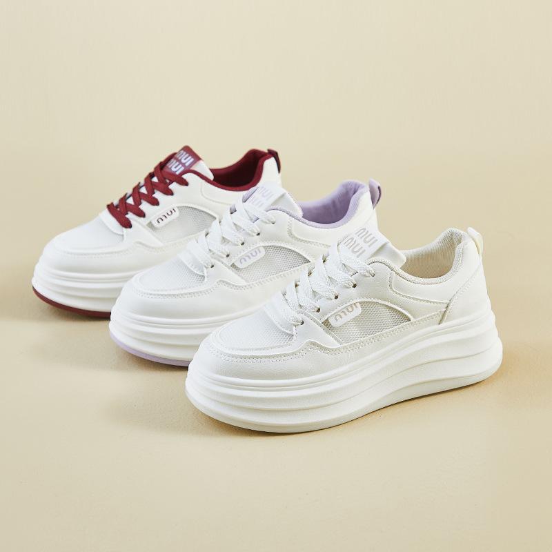 New Summer White Shoes for Female Students' Thick Sole Elevated Mesh Breathable Casual Shoes