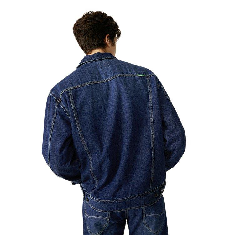 Lee SS23 Washed Vintage Letter Embroidered Single-Breasted Denim Jacket Men jackets Medium-Blue LMT004498101291A02860