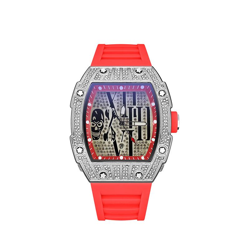 Barrel-Shaped Dial Full Diamond Watch Casual Calendar Quartz Watch