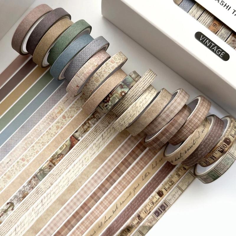 20 Rolls of Vintage and Paper Tape Box Exquisite Flower and Plant Pattern Manual Tape Student Diary Decoration Creative Tape