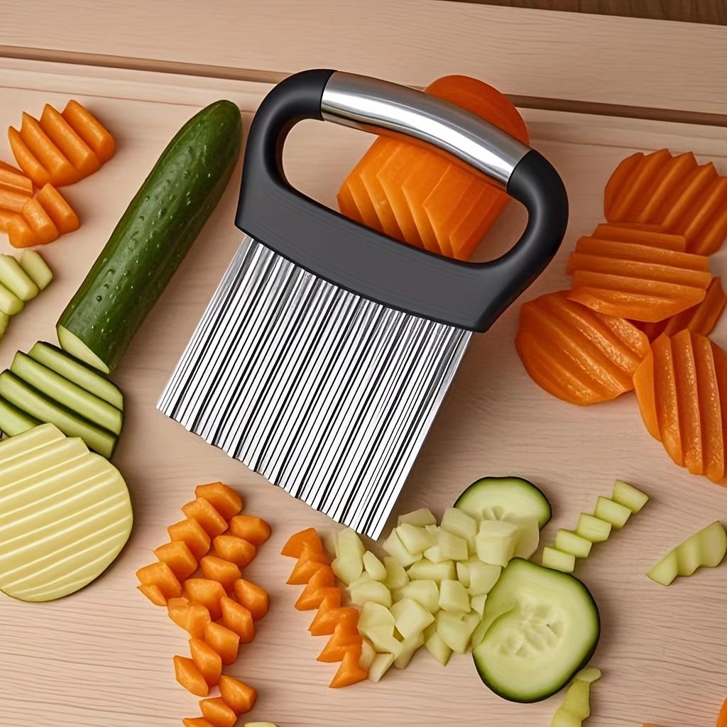 3-delad potatisskärare i rostfritt stål med svart handtag, vågig potatisskärare för pommes frites, köksverktyg för grönsaksskärning