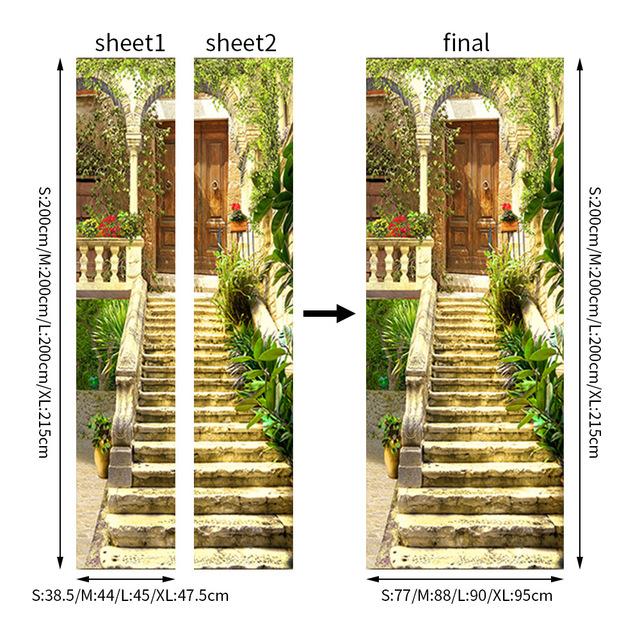 3D Geometric Door Stickers Mural Art Decor Peel and Stick for Bedroom Bathroom Yard Dinosaur Scenery Wallpaper Poster Removable