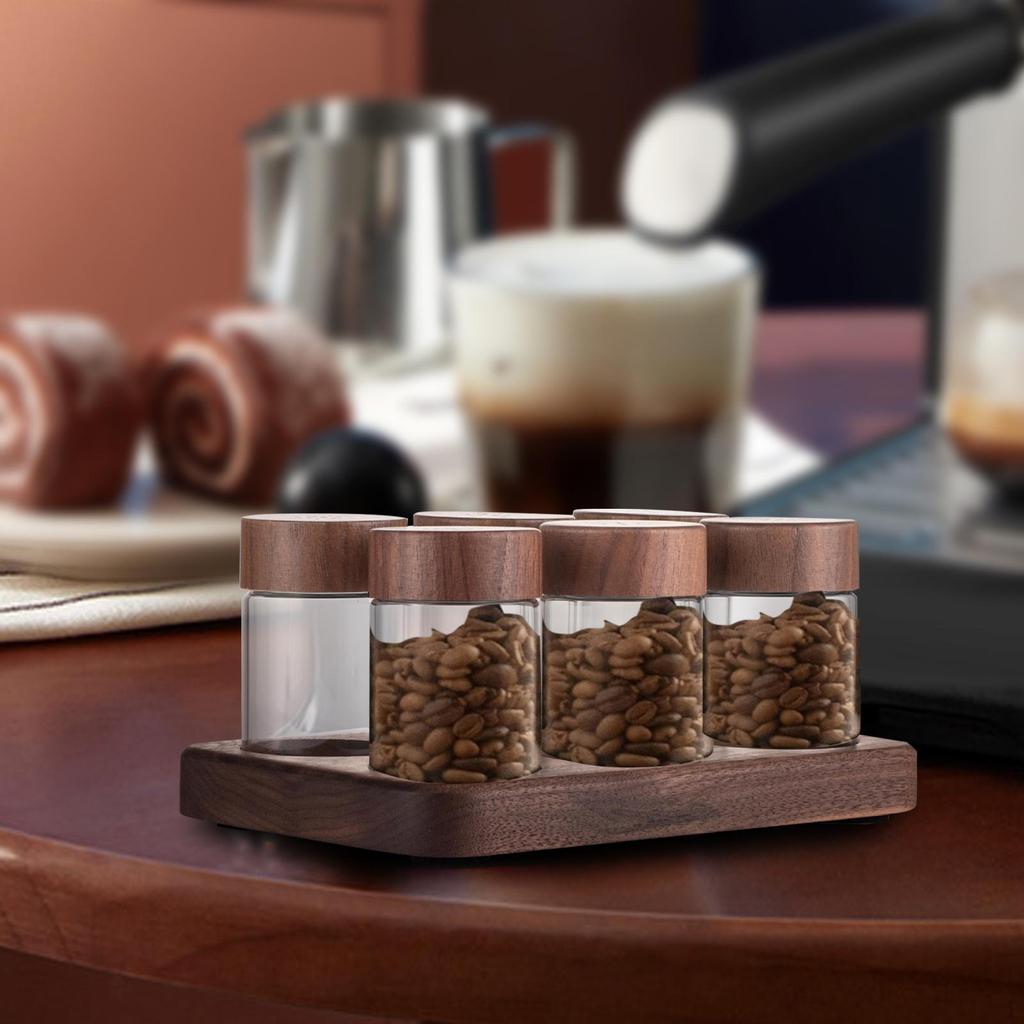 Coffee Bean Storage Set, Tubes, Tea Display Stand, Single Dose with Wooden Holder Glass