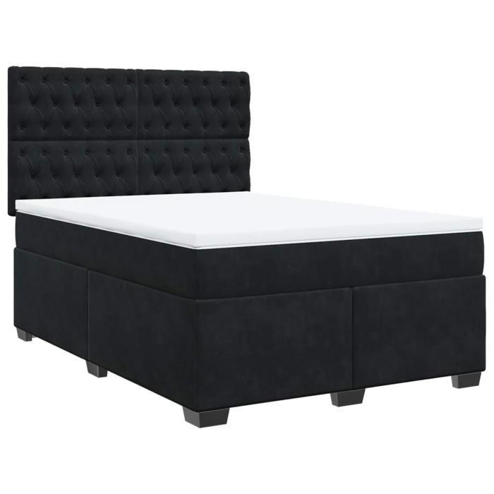 Cadre de lit avec matelas - Maison Exclusive - 140x200 cm - Velours Noir - Tête de lit réglable